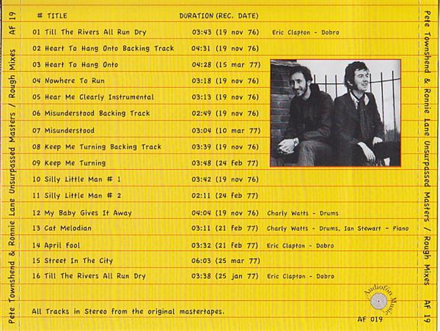 Townshend, Pete & Ronnie Lane - Mix Outtakes - 1976 - Vintage Rock Music Artist CDs